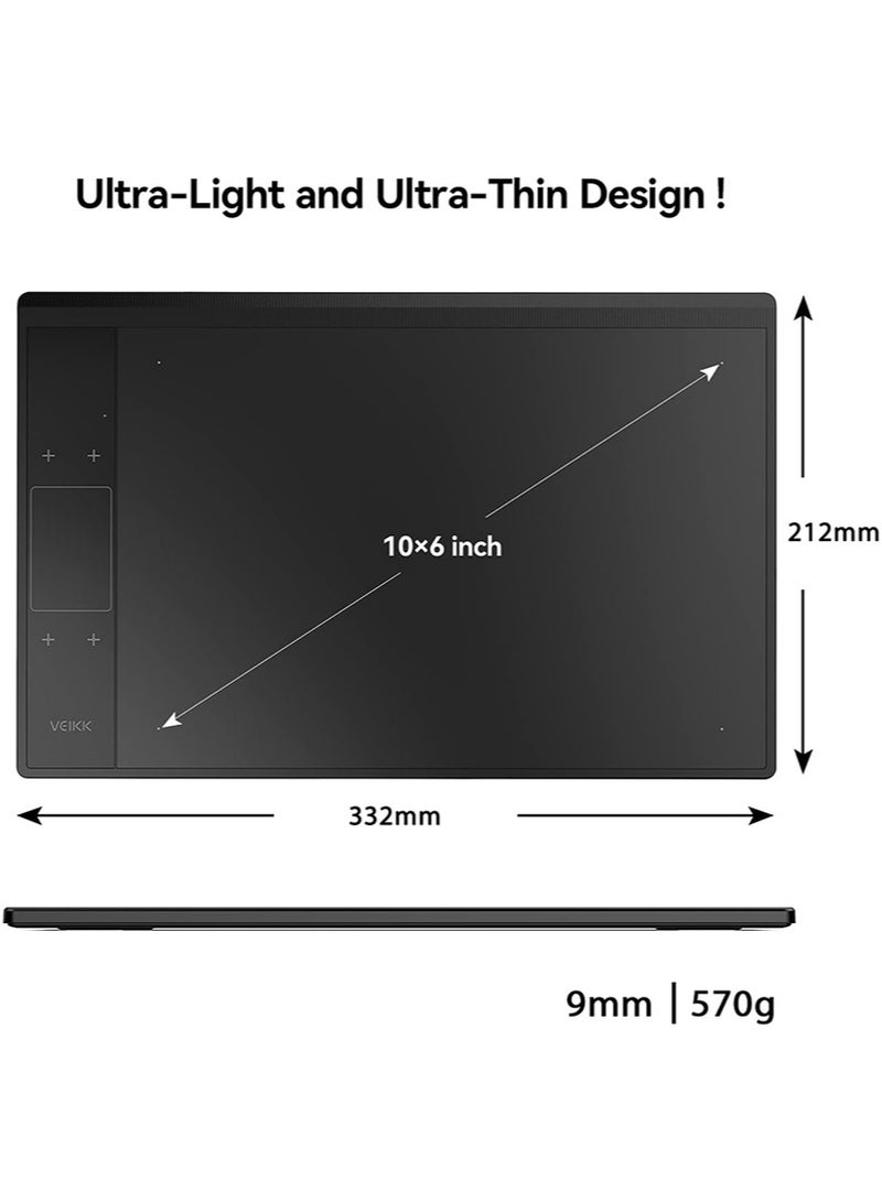 فايك لوحة رسومات، 10x6 بوصة، مزودة بقلم سلبي حساس للضغط بـ 8192 مستوى ولوحة لمس، 4 مفاتيح اختصار، متوافقة مع أجهزة الكمبيوتر، تدعم أنظمة Mac و Windows و Android و Linux - Image 3